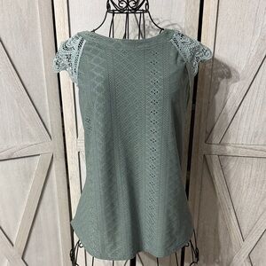 Sage Green Elegant Lace Sleeve Top w/ Tie Back Size L